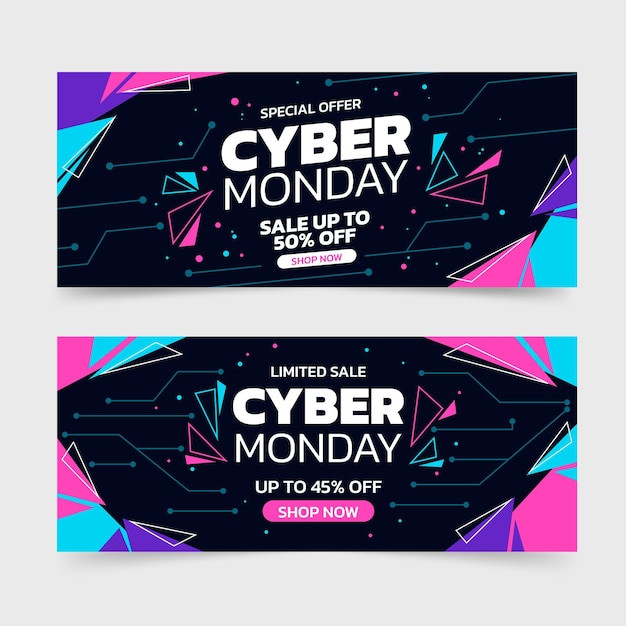 Vector flat cyber monday sale horizontal banners set