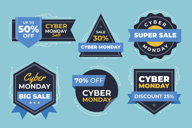 Vector flat cyber monday sale labels collection