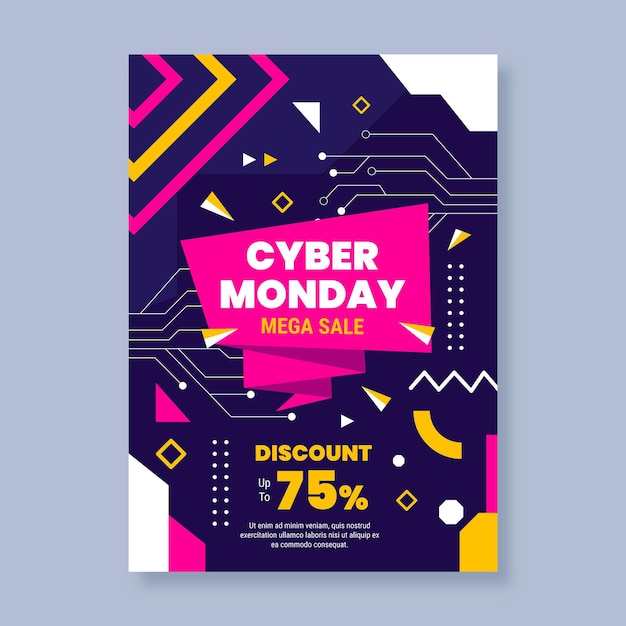 Flat cyber monday vertical poster template