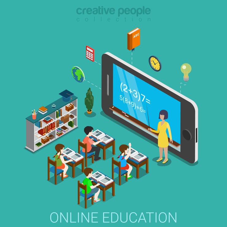 Vector flat d isometric creative mobile education web infographics education knowledge concept