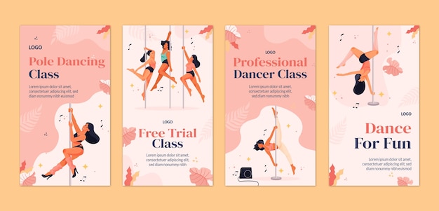 Flat dance school instagram stories collection with vegetation