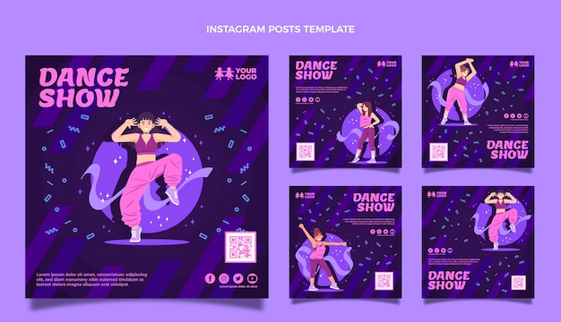 Vector flat dance show instagram posts collection