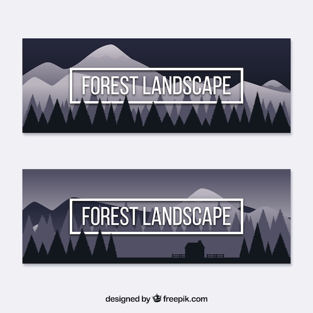 Vector flat dark landscape banners