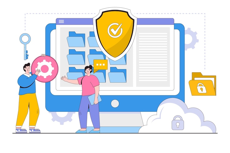 Vector flat data protection concept outline design style minimal vector illustration for landing page web banner infographics hero images