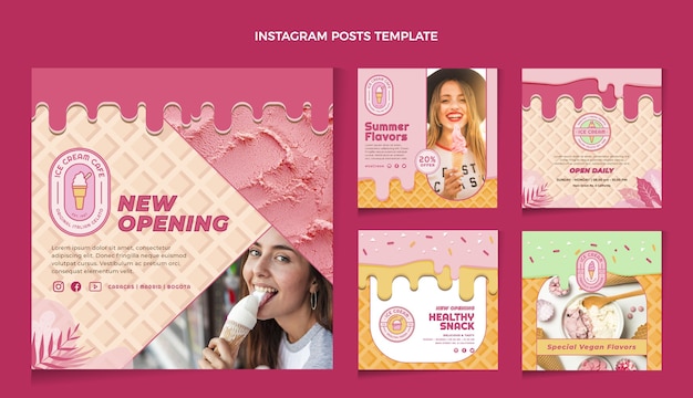 Vector flat delicious ice cream instagram posts