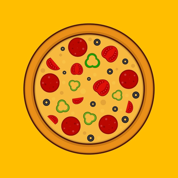 Плоская Вкусная Пицца Пепперони Значок Векторные Иллюстрации