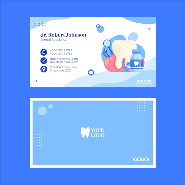 Flat dental clinic horizontal business card template