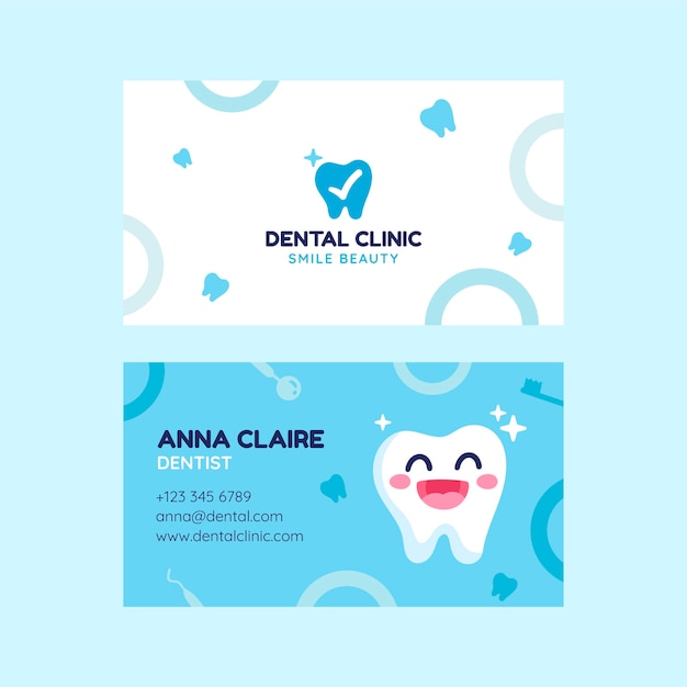 Flat dental clinic horizontal business card template