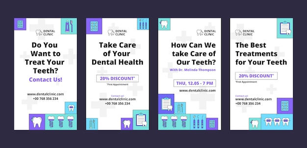 Vector flat dental clinic instagram stories collection