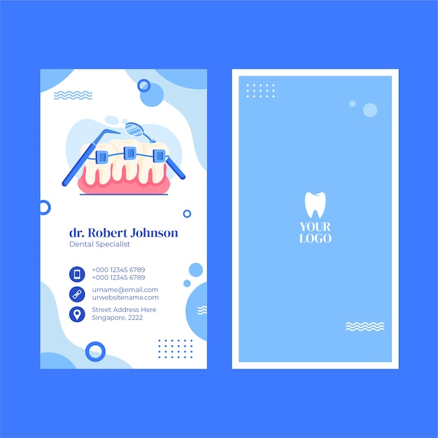 Vector flat dental clinic vertical business card template