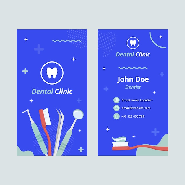 Flat dental clinic vertical business card template