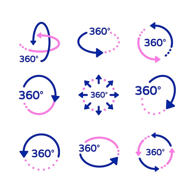 Vector flat design 360 degrees icons set