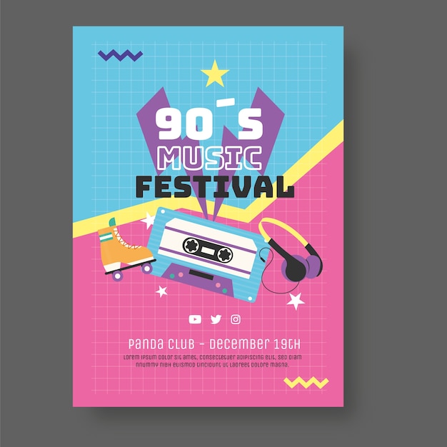 Vector flat design 90s music festival poster template