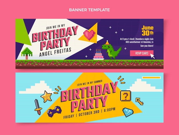 Vector flat design 90s nostalgic birthday horizontal banners