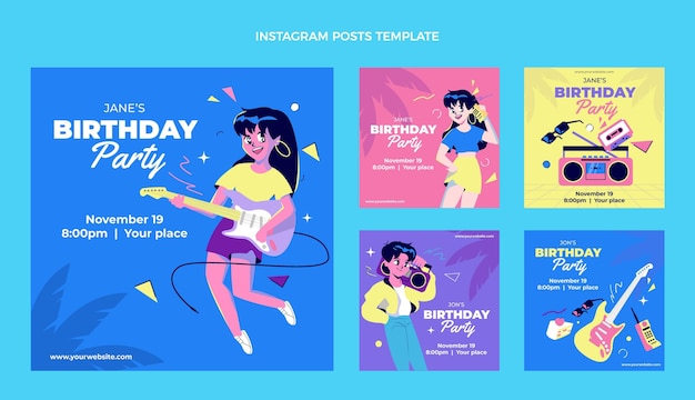 Flat design 90s nostalgic birthday ig post