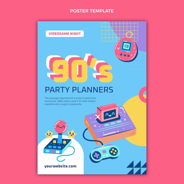 Vector flat design 90s nostalgic birthday poster