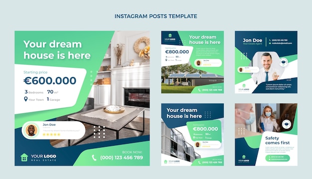 Flat design abstract geometric real estate ig posts