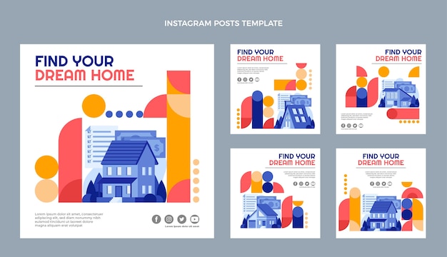 Vector flat design abstract geometric real estate instagram post