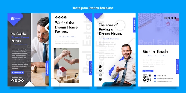 Storie di instagram immobiliari geometriche astratte di design piatto