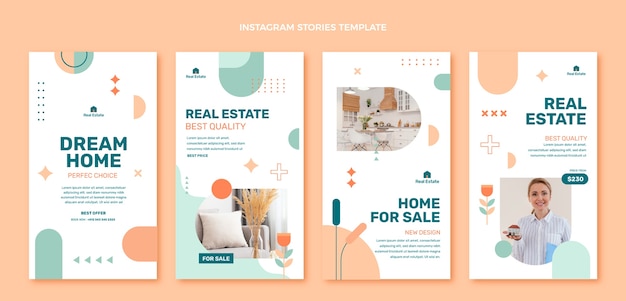 Flat design abstract geometric real estate instagram stories