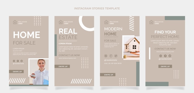 Vector flat design abstract geometric real estate instagram stories