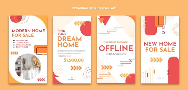 Vector flat design abstract real estate instagram stories