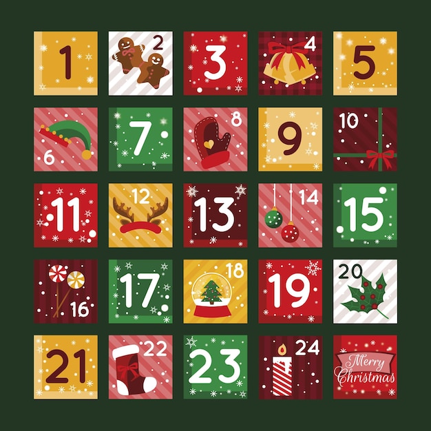 Illustrazione del calendario dell'avvento design piatto