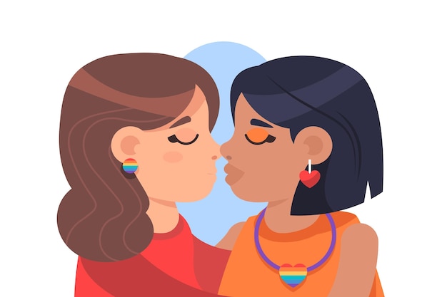 Vector flat design affectionate lesbian kiss