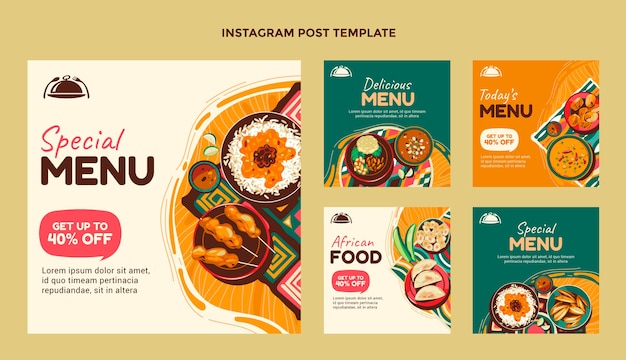 Flat design african food instagram posts