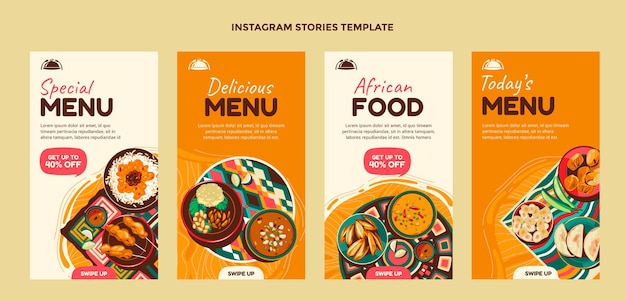 Storie di instagram cibo africano design piatto