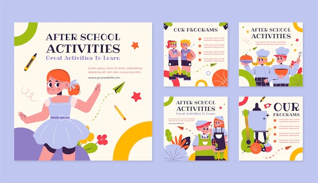 Vector flat design after school activities instagram post