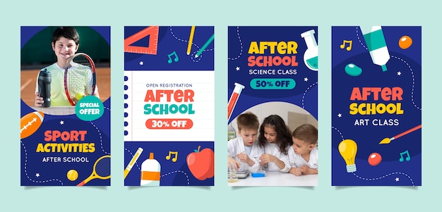 Vector flat design after school activities instagram stories