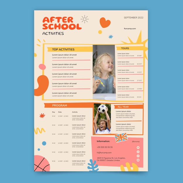 Flat design after school activities poster