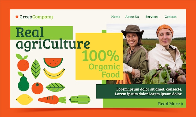 Вектор Лэндинг-страница сельскохозяйственной компании с плоским дизайном