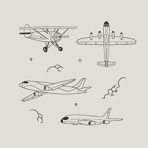 Плоский дизайн самолета наброски иллюстрации