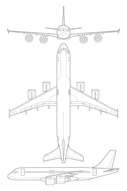 Vector flat design airplane outline illustration