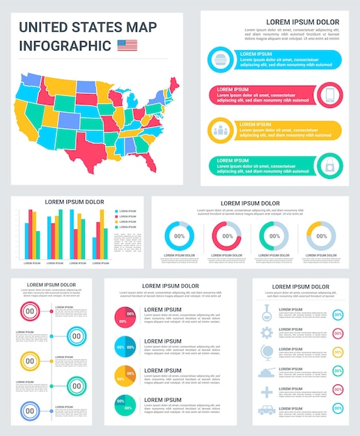 Vettore design piatto america mappa infografica