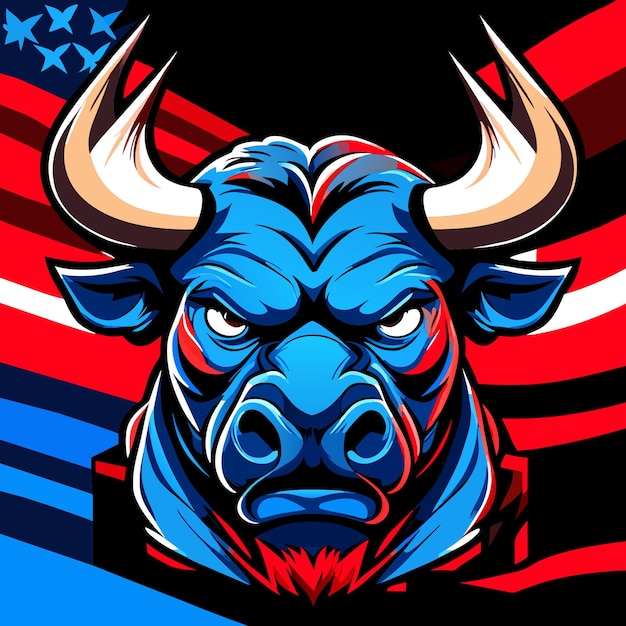 Vector flat design angry bull with american flag