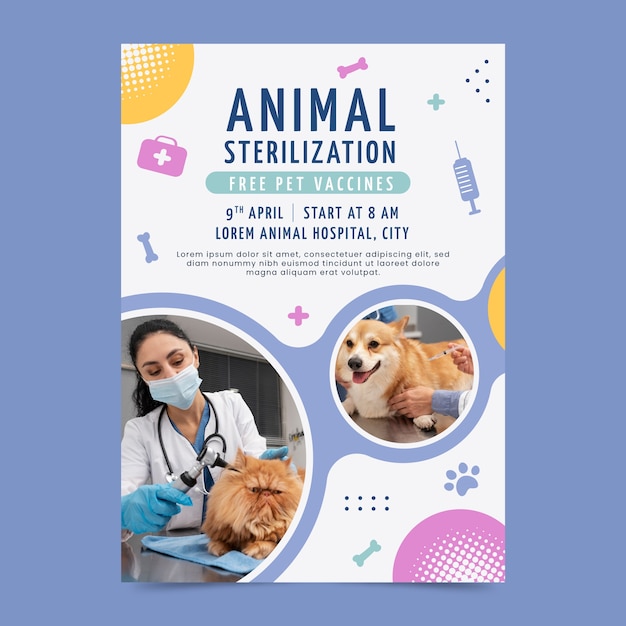 Flat design animal sterilization template