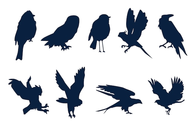 Vector flat design animals silhouette set