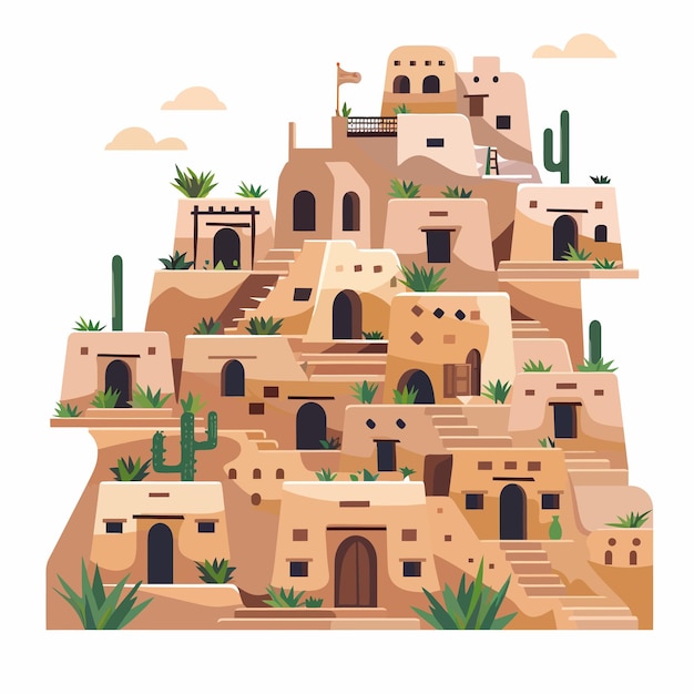 Flat_design_arab_mud_houses_illustration_vector