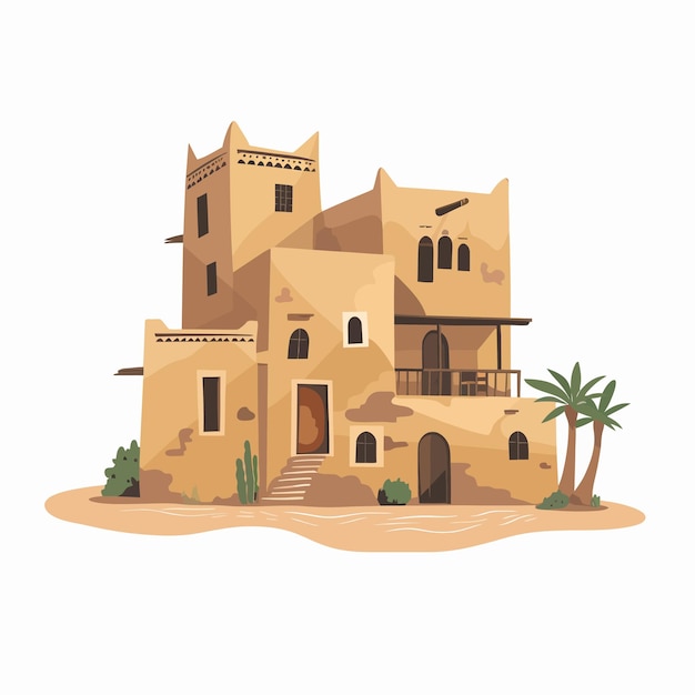 Vector flat_design_arab_mud_houses_illustration_vector