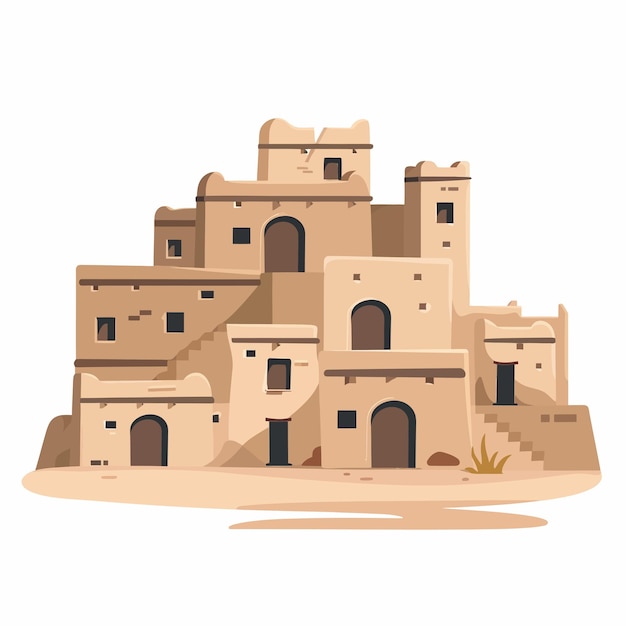 Vettore flat_design_arab_mud_houses_illustration_vector