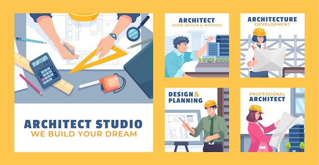 Flat design architecture development instagram posts