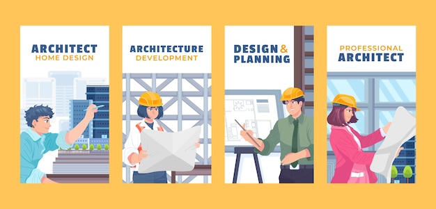 Vector flat design architecture development instagram stories