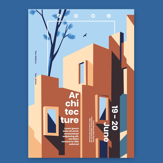 Vettore poster di architettura dal design piatto