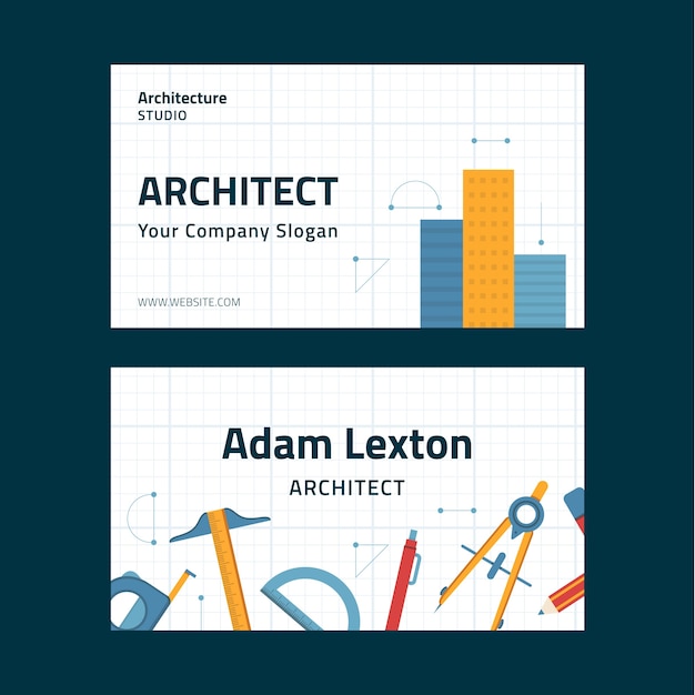 Flat design architecture project horizontal business card