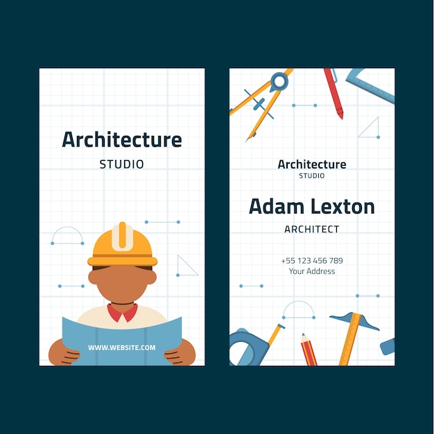 Flat design architecture project vertical business card