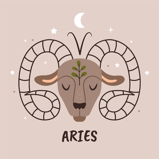 Vector flat design aries logo with leaves