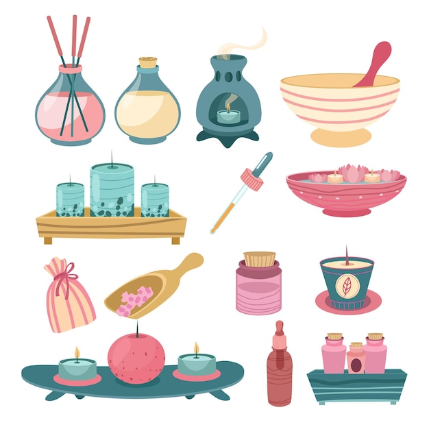 Flat design aromatherapy element collection